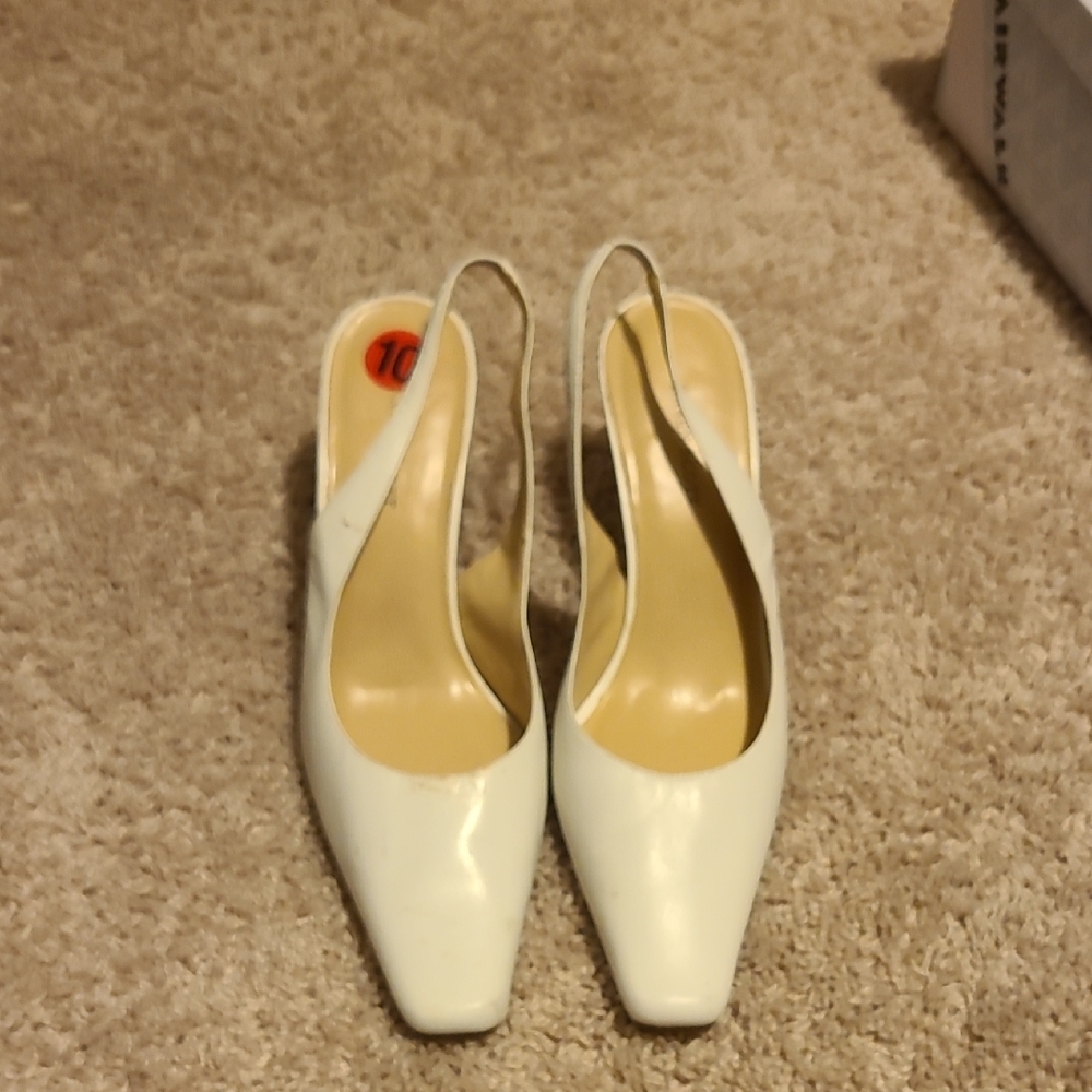 White Textured Slingback Heels for Formal Occasions